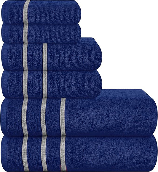 MyOwn Ultra Soft 6 Pack Cotton Towel Set, Contains 2 Bath Towels 28x55 inch, 2 Hand Towels 16x24 inch & 2 Wash Coths 12x12 inch, Ideal Everyday use, Compact & Lightweight - Navy Blue, 71661