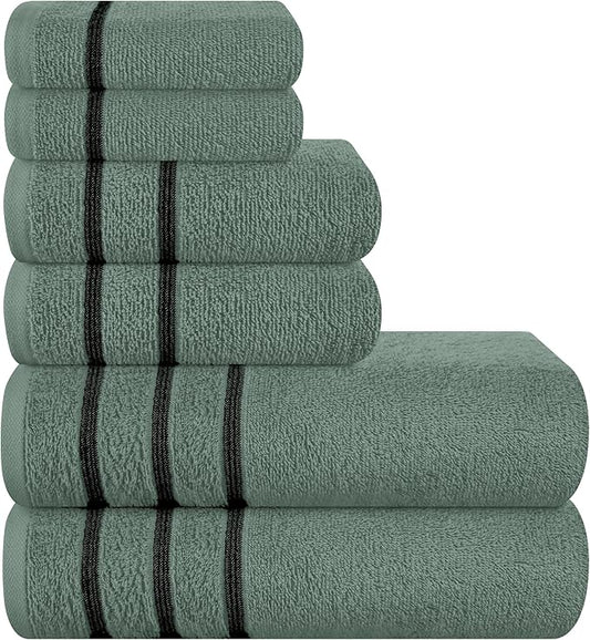MyOwn Ultra Soft 6 Pack Cotton Towel Set, Contains 2 Bath Towels 28x55 inch, 2 Hand Towels 16x24 inch & 2 Wash Coths 12x12 inch, Ideal Everyday use, Compact & Lightweight - Jade, 71652