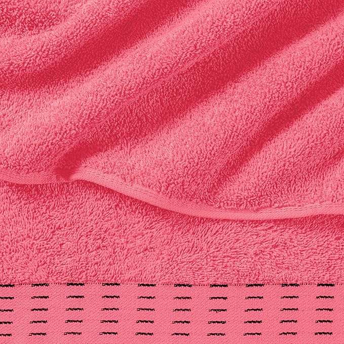 Ultra Soft 6 Pack Cotton Towel Set, Contains 2 Bath Towels 28x55 inch, 2 Hand Towels 16x24 inch & 2 Wash Coths 12x12 inch, Ideal Everyday use, Compact & Lightweight - Coral Orange