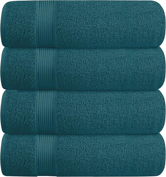 BELZZI Home Ultra Soft 4 Pack Oversized Bath Towel Set 27x54, Cotton Compact Bath Towels, Highly Absorbant Eco-Friendly Quickdry & Lightweight Towel, Ideal for Gym Travel Camp Pool - Teal