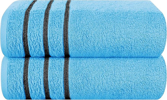 MyOwn Cotton 2 Pack Oversized Bath Towel Set 28x55 inches, Large Bath Towels, Ultra Absorbant Compact Quickdry & Lightweight Towel, Ideal for Gym Travel Camp Pool - Sky Blue