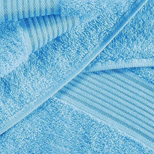 BELZZI Home Ultra Soft 4 Pack Oversized Bath Towel Set 27x54, Cotton Compact Bath Towels, Highly Absorbant Eco-Friendly Quickdry & Lightweight Towel, Ideal for Gym Travel Camp Pool - Sky Blue